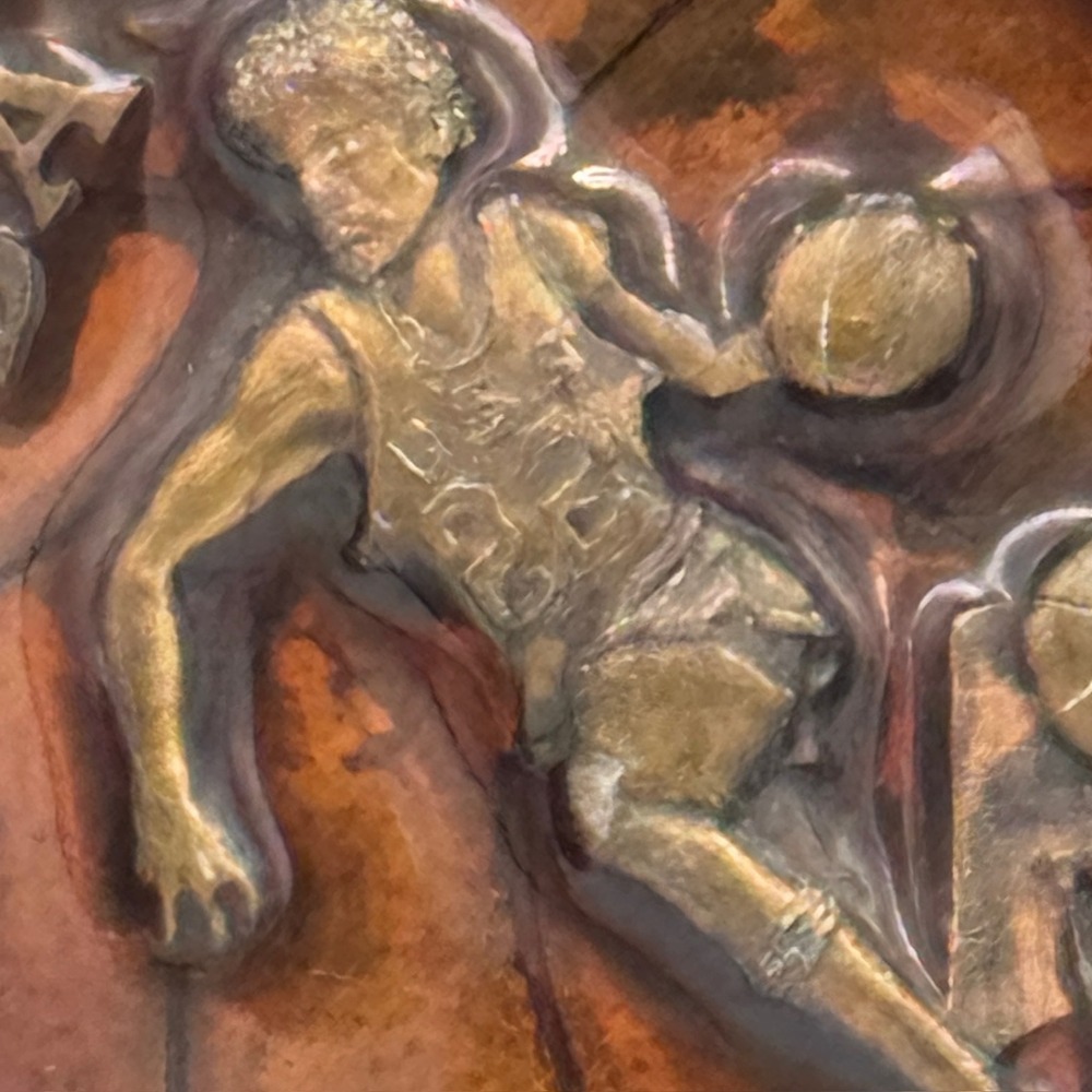 Vintage Basketball Player 3D Relief Round Belt Buckle Bronze Tone Retro Sports - Picture 5 of 11